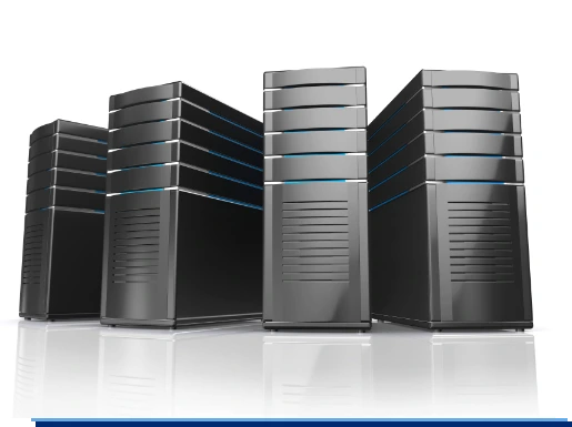 Eine Reihe von Computer-Servern, die nebeneinander stehen.
