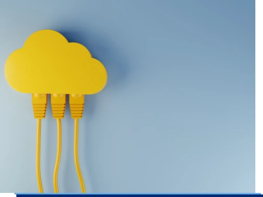 Eine 3D Illustration einer Cloud an der mehrer LAN-Kabel angeschlossen sind.